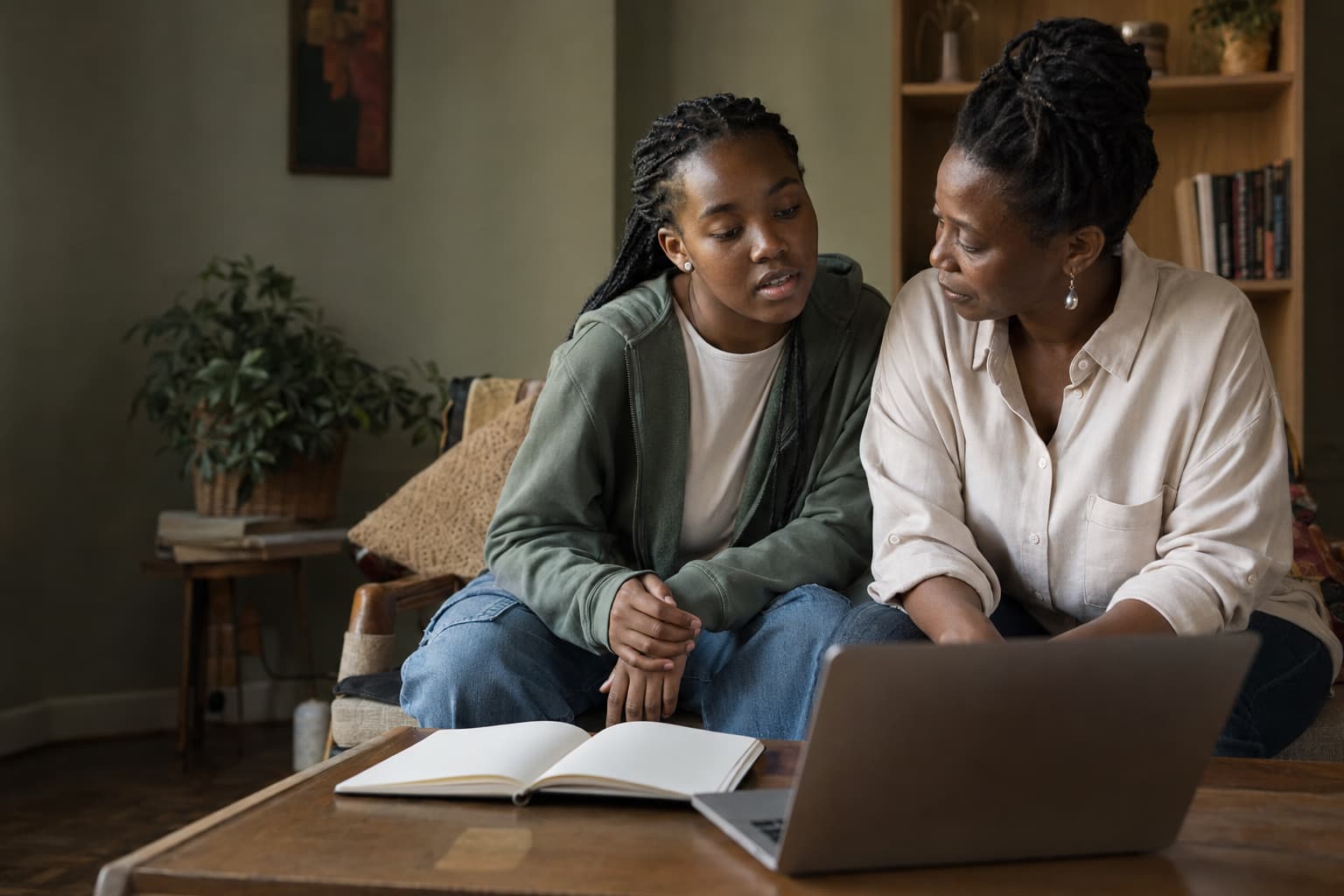A parent and young person discussing future career choices
