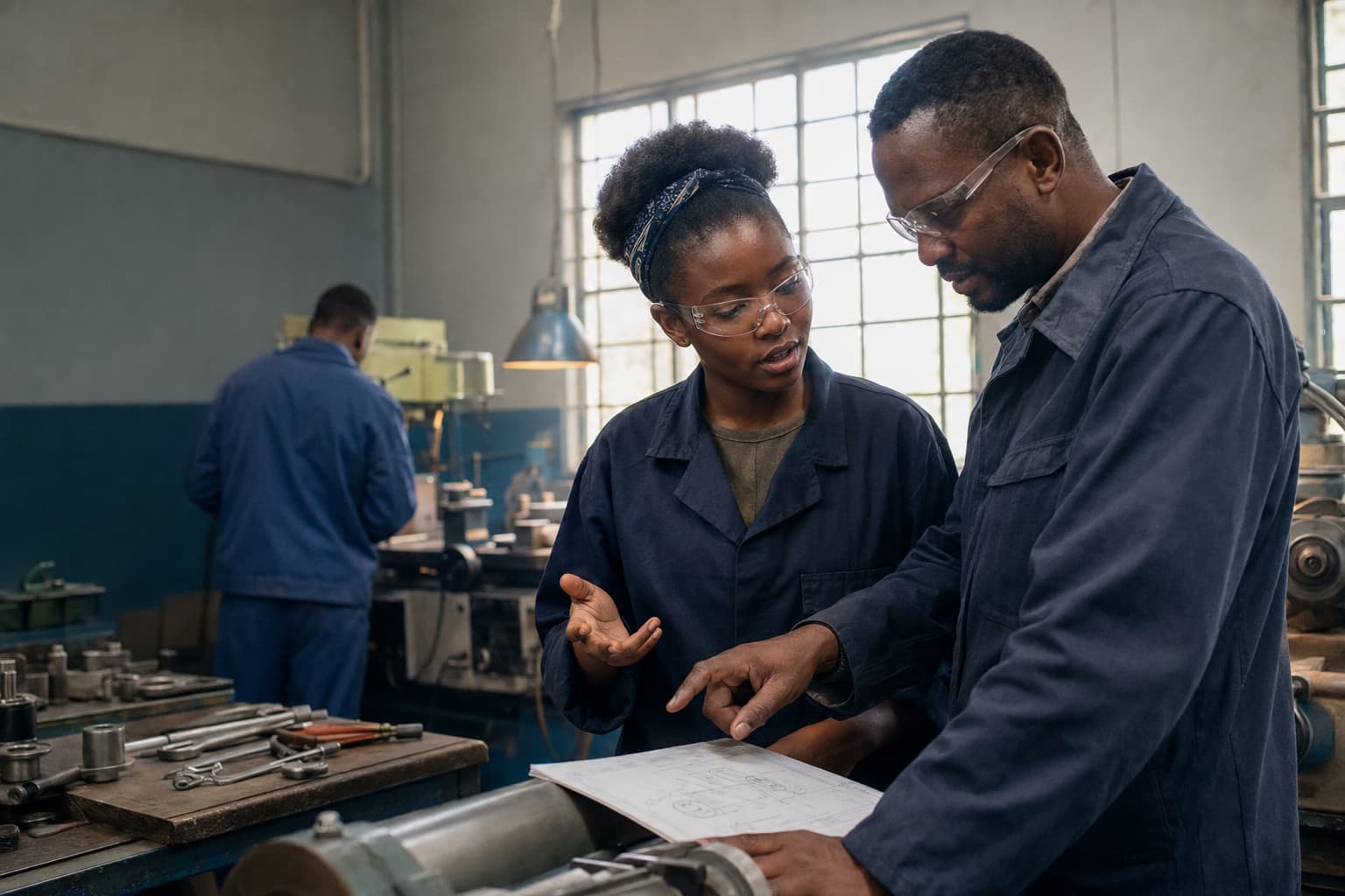 A student learning alongside a professional placement mentor